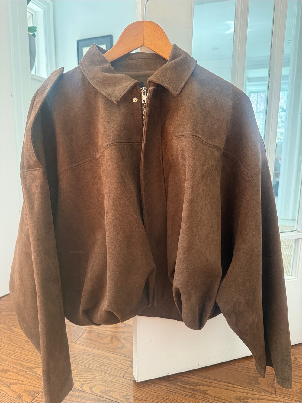 Zara Brown Faux Suede Zip Bomber Jacket